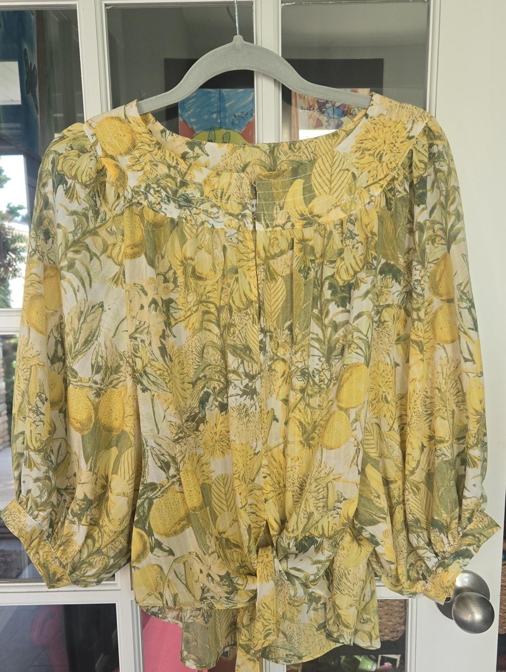 Rose & Olive Yellow Lemon Floral Peasant Blouse